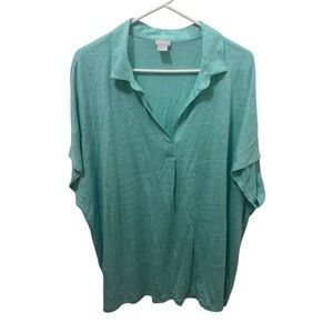 Chico’s Blue 100% Linen Short Sleeve Top Size XXL
